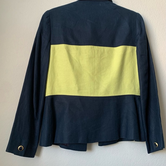 Gently Used Two Piece Career Shirt Suit-Lime/ Navy Blue Jacket Navy Blue Shirt - Picture 6 of 16